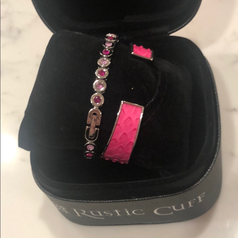 Rustic Cuff Set - Pink Python Cuff + Angeline - image 3